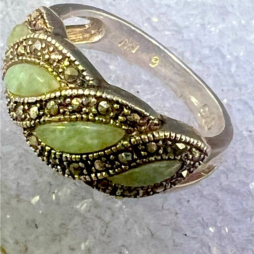 Sterling Silver.925 NV w/ Nevada Green Quartz & Marcasites Ring-Sz 6